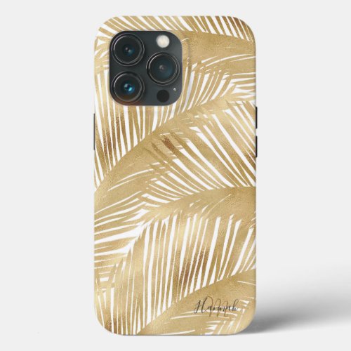 Modern Gold Palm Leaf Tropical Pattern iPhone 13 Pro Case