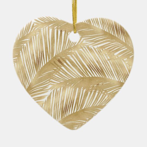 Modern Gold Palm Leaf Tropical Pattern Ceramic Ornament
