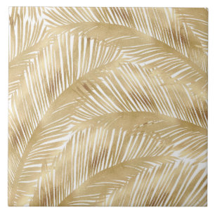 Modern Gold Palm Leaf Tropical Pattern Ceramic Tile