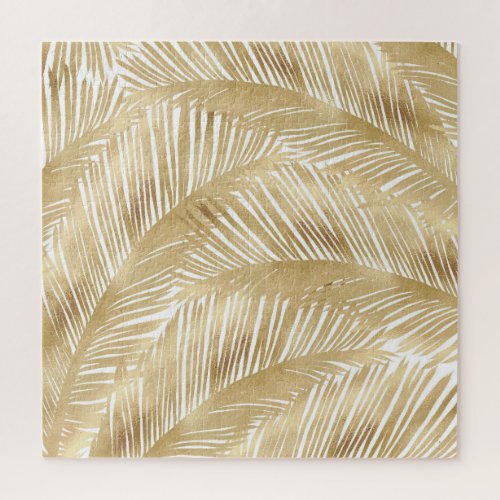 Modern Gold Palm Leaf Tropical Pattern Jigsaw Puzzle