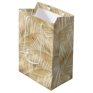 Modern Gold Palm Leaf Tropical Pattern Medium Gift Bag