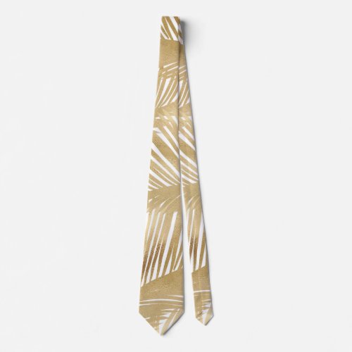 Modern Gold Palm Leaf Tropical Pattern Neck Tie