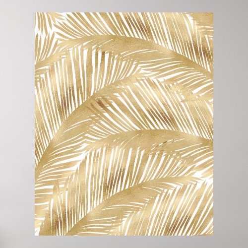 Modern Gold Palm Leaf Tropical Pattern Poster