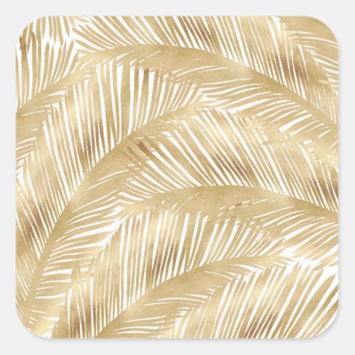 Modern Gold Palm Leaf Tropical Pattern Square Sticker