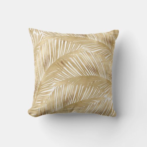 Modern Gold Palm Leaf Tropical Pattern Throw Pillow