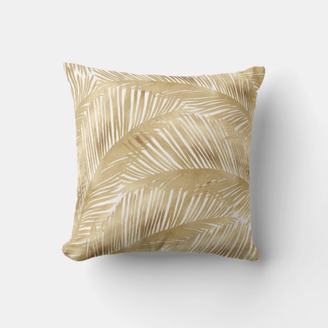 Modern Gold Palm Leaf Tropical Pattern Throw Pillow (Front)
