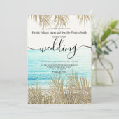 Modern gold palm tree beach script wedding invitation | Zazzle