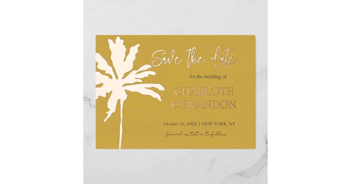 Modern Gold Palm Tree Beach Wedding Save The Date Foil Invitation Zazzle
