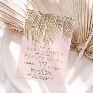 Modern gold palm tree elegant pink baby shower invitation