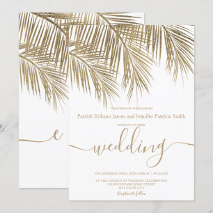 Modern gold palm tree elegant script wedding invitation