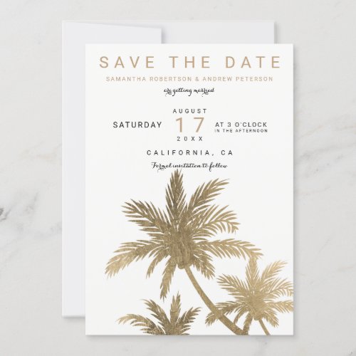 Modern gold palm trees elegant save the date