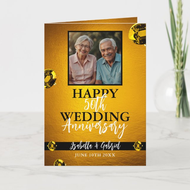Modern Gold Parents Photo 50th Anniversary Card (Front)