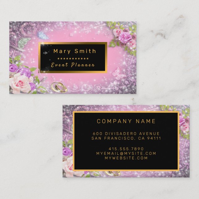 Modern Gold Party Pink Add Your Text Business Card (Front/Back)