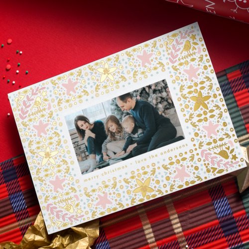 modern gold pastel photo christmas theme frame foil holiday card