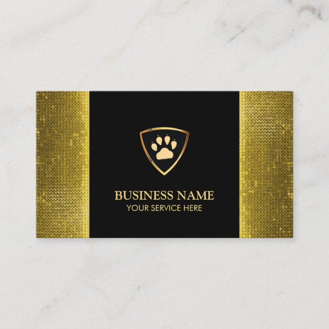 Modern Gold Paw Logo Pet Sitting Business Card (Front)