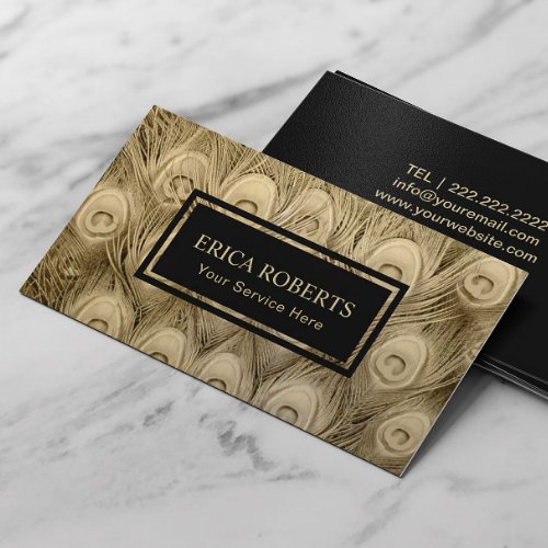 Modern Gold Peacock Feathers Beauty Salon Spa Business Card