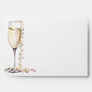 Modern Gold Pearls and Prosecco Return Address Envelope