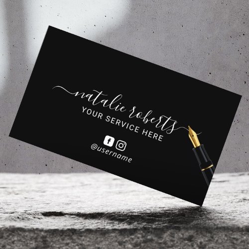 Modern Gold Pen Calligraphy Signature Notary Business Card
