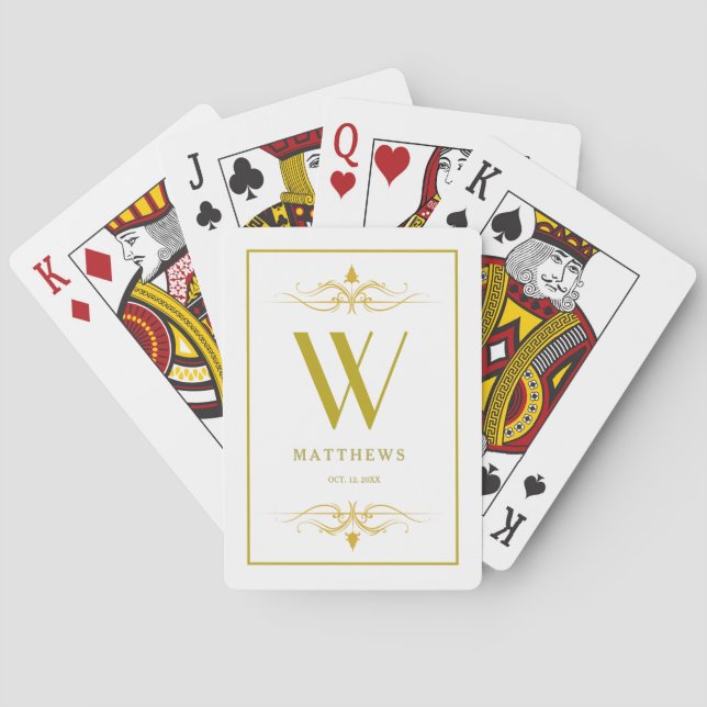 Modern gold Personalized Monogram and Name  Poker Cards (Back)