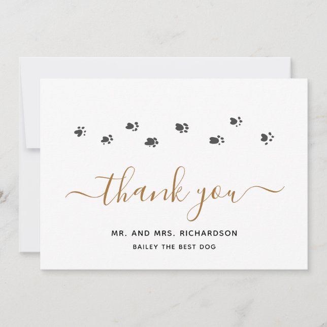 Modern Gold Personalized Pet Wedding Thank You Card (Front)