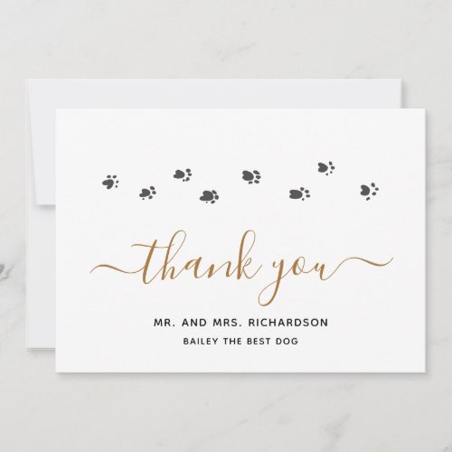 Modern Gold Personalized Pet Wedding Thank You Card