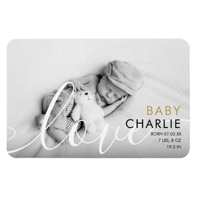 Modern Gold Photo Baby Birth Announcement Magnet (Horizontal)