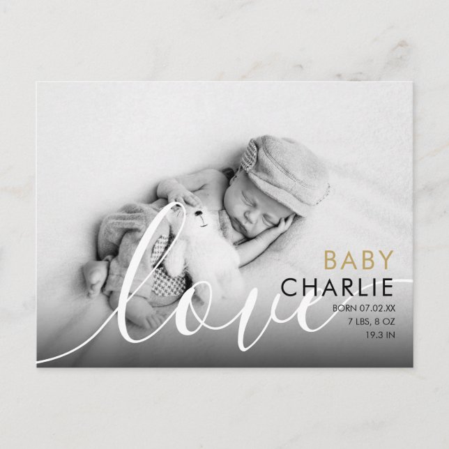 Modern Gold Photo Baby Birth Thank You Postcard (Front)