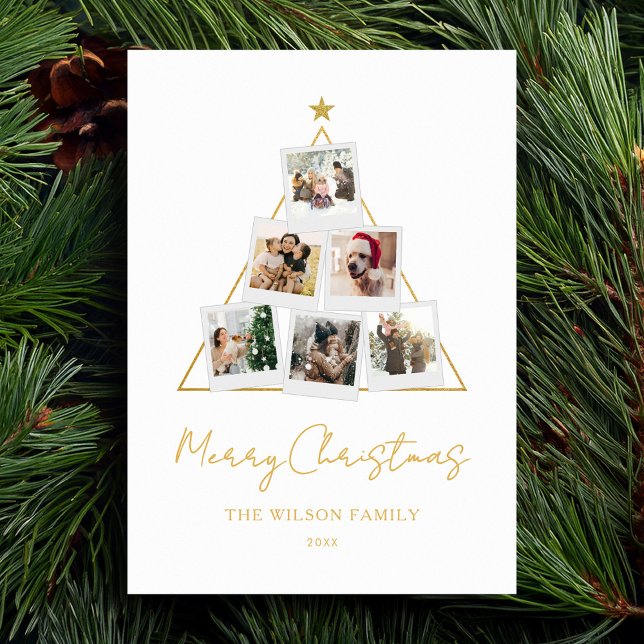 Modern Gold Photo Collage Christmas Holiday Card (Creator Uploaded)