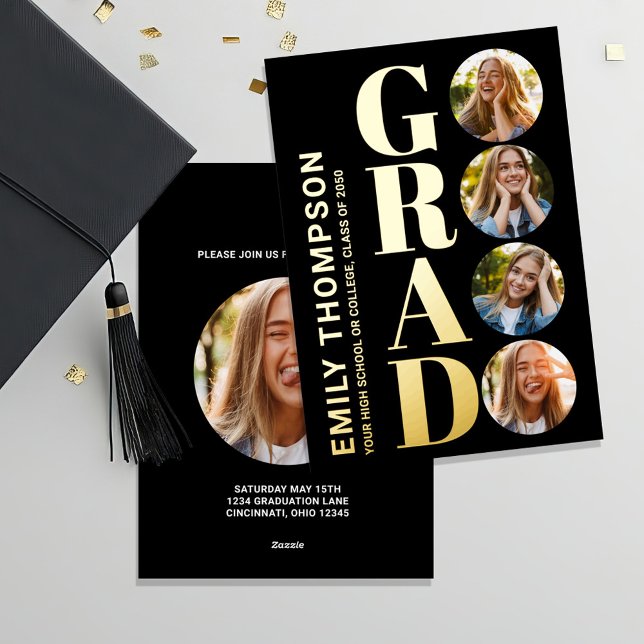 Modern Gold Photo Collage Graduation Foil Invitati Invitation (Gold Foil Graduation Invitations Announcements)