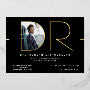 Modern Gold Photo DR Graduation Foil Invitation