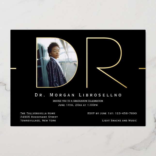 Modern Gold Photo DR Graduation Foil Invitation (Front)