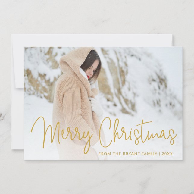 Modern Gold Photo Elegant Christmas Holiday Card (Front)