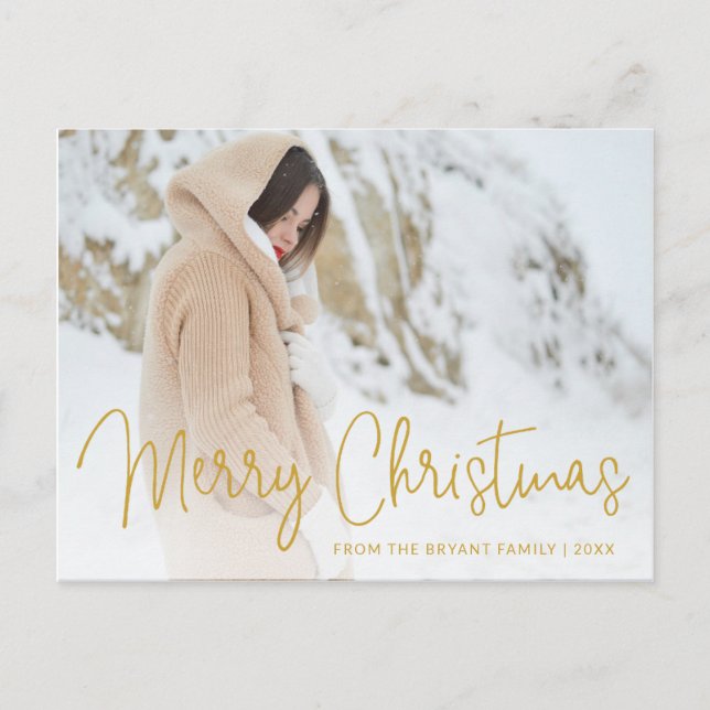 Modern Gold Photo Elegant Christmas Holiday Postcard (Front)