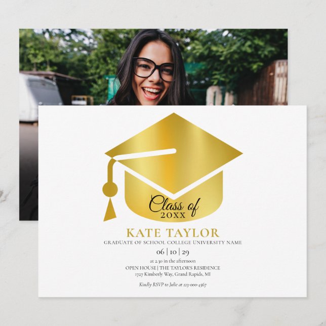 Modern Gold Photo Graduation Party Invitation (Front/Back)