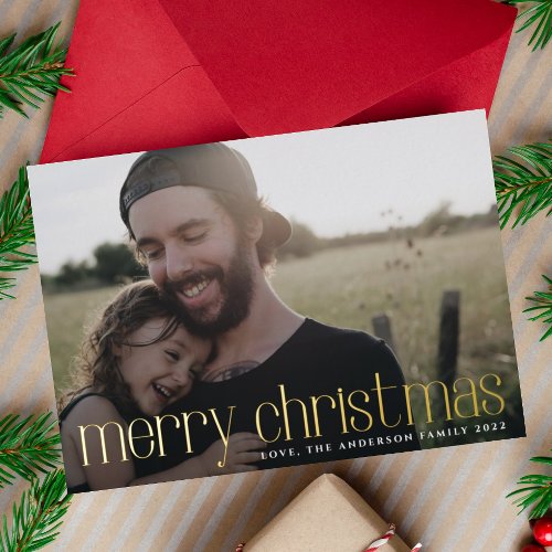 Modern Gold Photo Merry Christmas Foil Holiday Card