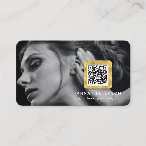 Modern Gold Photo networking scannable QR code Business Card