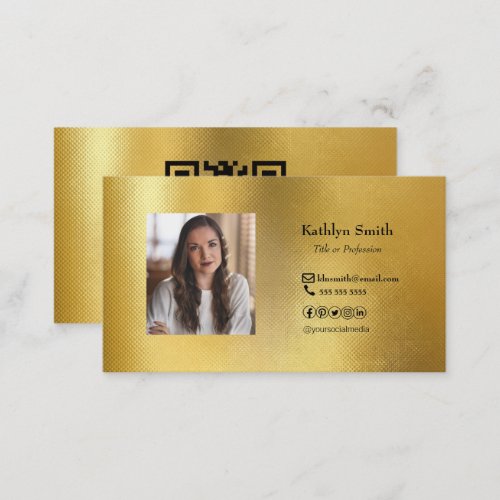 Modern Gold Photo QR Code Professional  Business Card