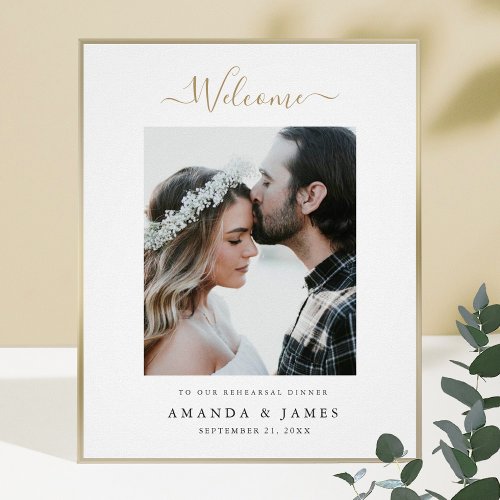 Modern Gold Photo Wedding Rehearsal Dinner Welcome Poster