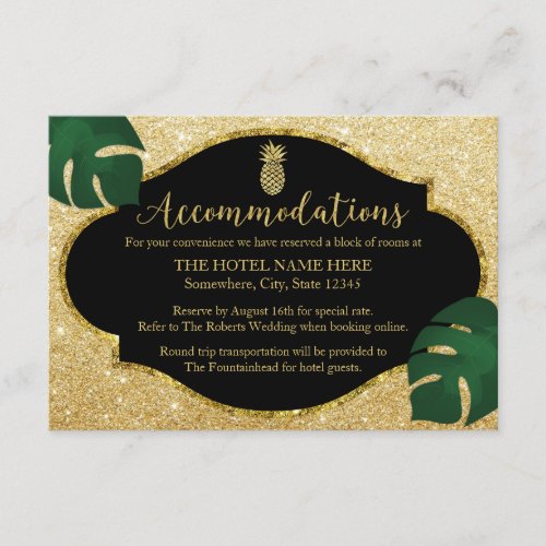 Modern Gold Pineapple Beach Wedding Accommodation Enclosure Card