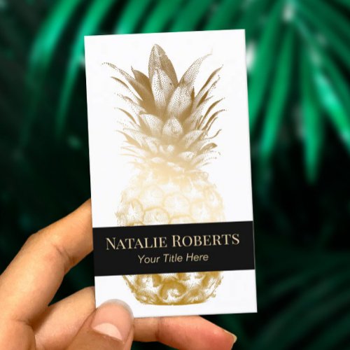 Modern Gold Pineapple Black Stripe Business Card