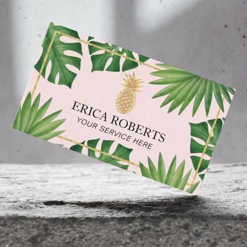 Modern Gold Pineapple Blush Tropical Spa Salon Business Card