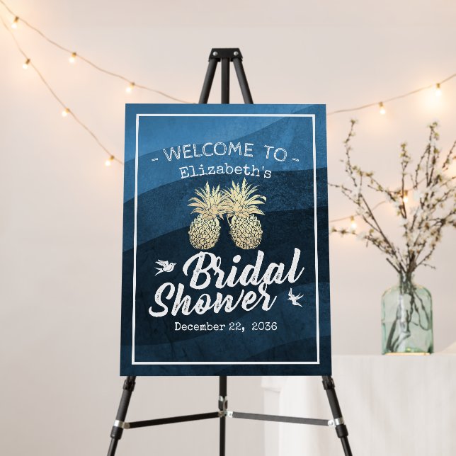 Modern Gold Pineapple Couple Bridal Shower Welcome Foam Board (In Situ (Stand))