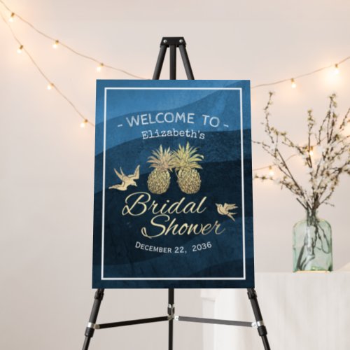 Modern Gold Pineapple Couple Bridal Shower Welcome Foam Board