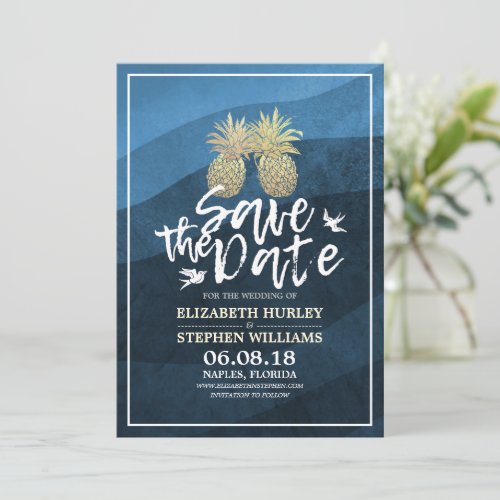 Modern Gold Pineapple Couple Wedding Save The Date