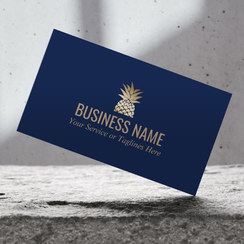 Modern Gold Pineapple Logo Elegant Midnight Blue Business Card