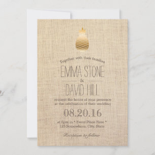 Modern Gold Pineapple Rustic Burlap Wedding Invitation