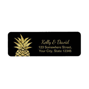 Modern Gold Pineapple Tropical Beach Wedding Label