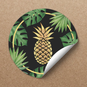 Modern Gold Pineapple Tropical Leaves Spa Salon Classic Round Sticker