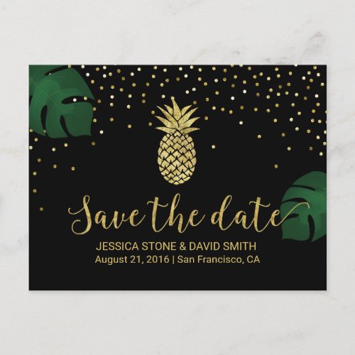 Modern Gold Pineapple Tropical Save the Date Announcement Postcard