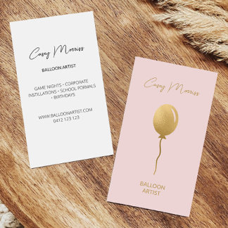 Modern Gold Pink Balloon Artist | Event Planner Business Card